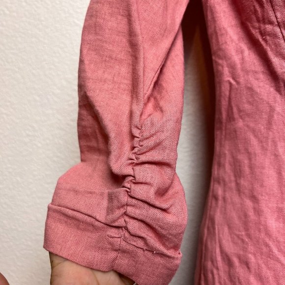 Stoosh Womens Pink Linen Blend Blazer Sz S Preppy Coastal Rayon Ruching Ruffle - Picture 7 of 10